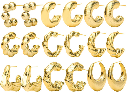 9 Pairs Stainless Steel Hoop Earrings for Men Hypoallergenic Earring Huggie Cartilage Earring Set Gold Silver Black Small Hoop Earrings for Women Men